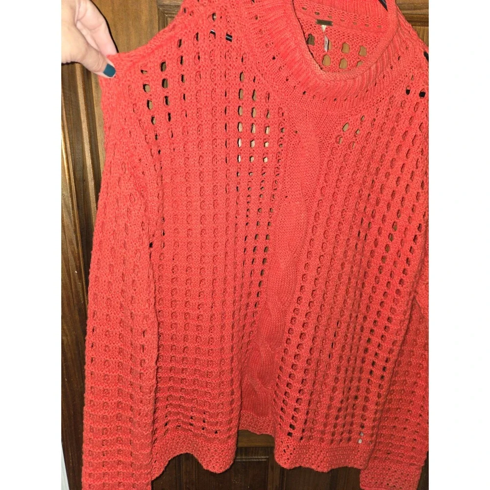 Free People Coral Open Knit Mock Neck Cable Detail‎ Sweater Womens Size Medium